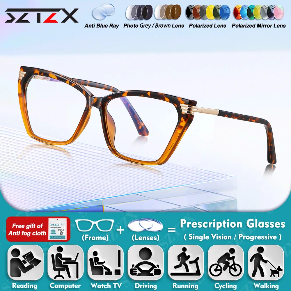 

SZTZX Lady Sweet Oversize Frame Anti Blue Ray Reading Glasses Simple Butterfly Glasses Frame Prescription Myopia Optical Eyeware