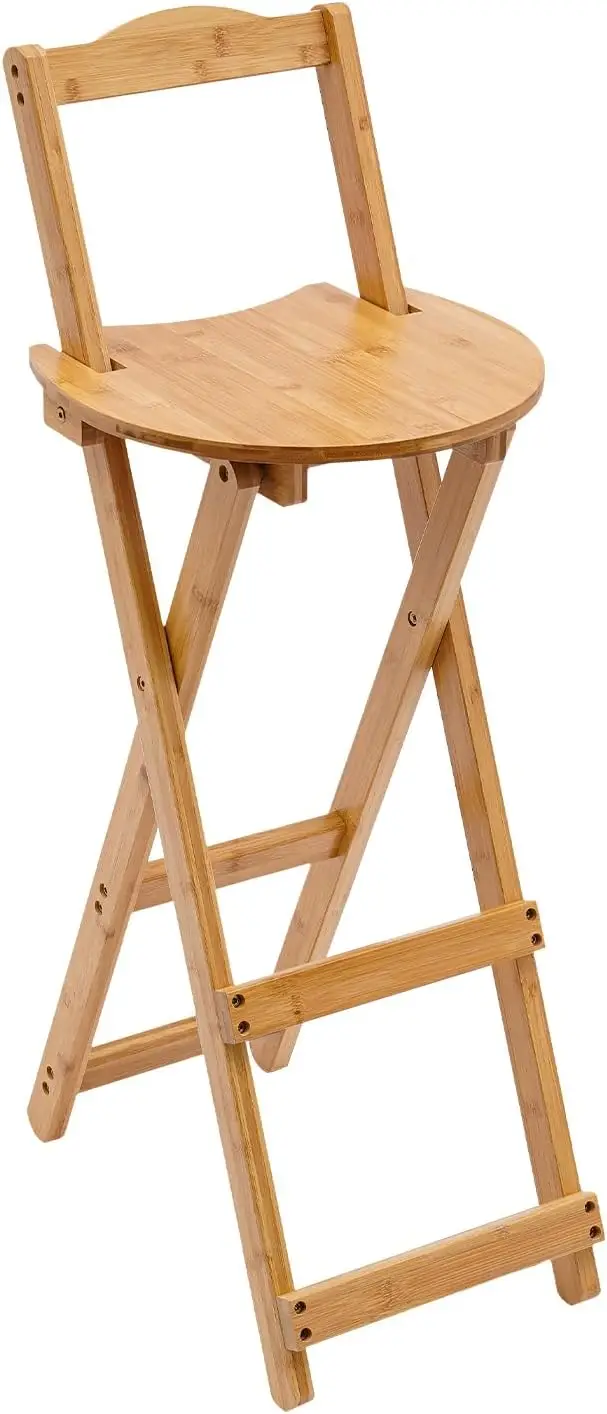 

29.5In Folding Bar Stool, Counter Height Foldable Stool With Backrest, Portable Tall Bar Folding Chair For Kitchen, Living Room