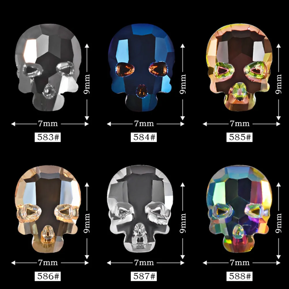 30 шт., подвески со стразами, украшения для ногтей «сделай сам», разноцветный череп AB, бриллиант для украшения ногтей для женщин и девочек