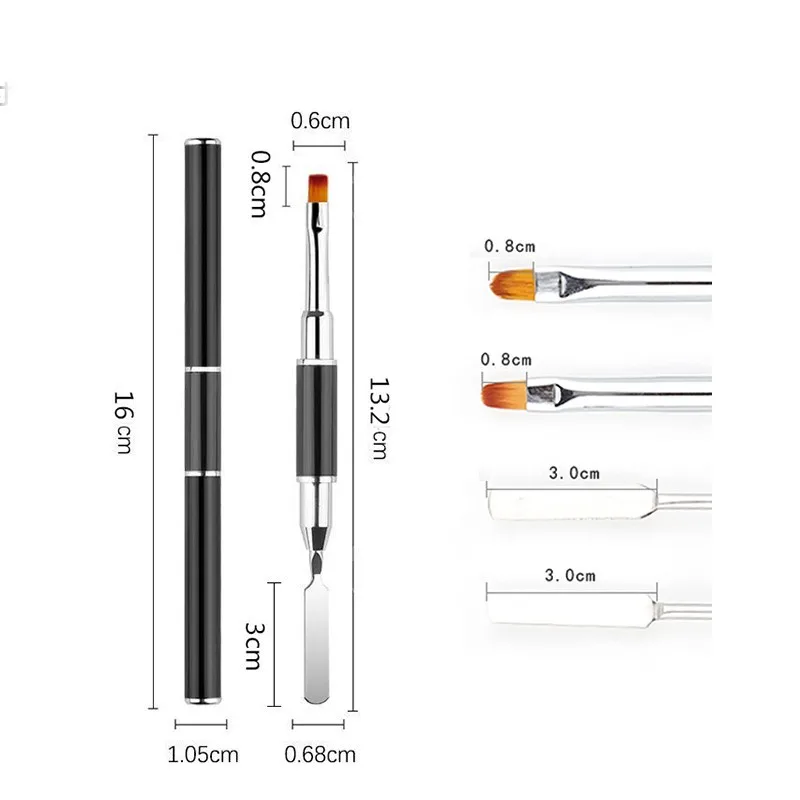 1/3 SZTUK 2 W 1 Dwustronny pędzel do żelu do paznokci 16 * 1,05 cm Pędzel i szpatułka Żel ze stali nierdzewnej do przedłużania paznokci # TR
