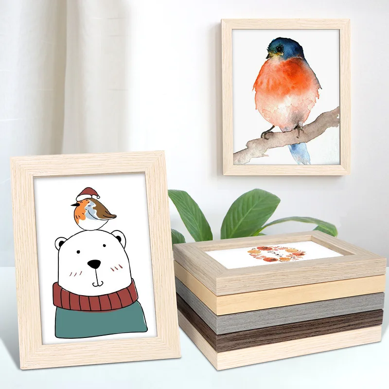 Real Wood Picture Frame 5 Inch 6 Inch 7 Inch A4 Wall Hanging Desktop Stand Oil Painting Photo Wall Creative Art Frame
