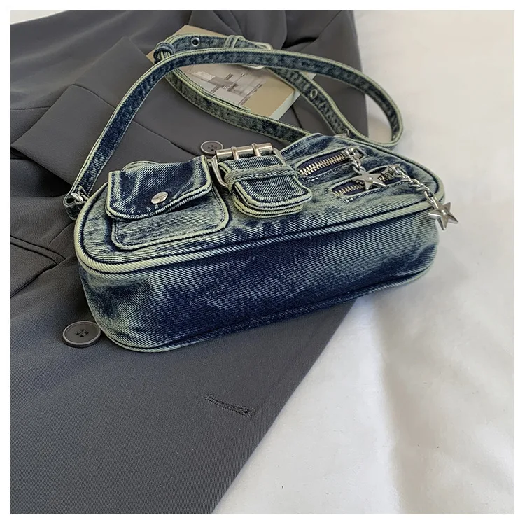 Denim Women Messenger Bag Small Casual Satchel Cool Girl Totes Travel Female Handbag Blue Tassel Ladies Armpit Bag Bolsas
