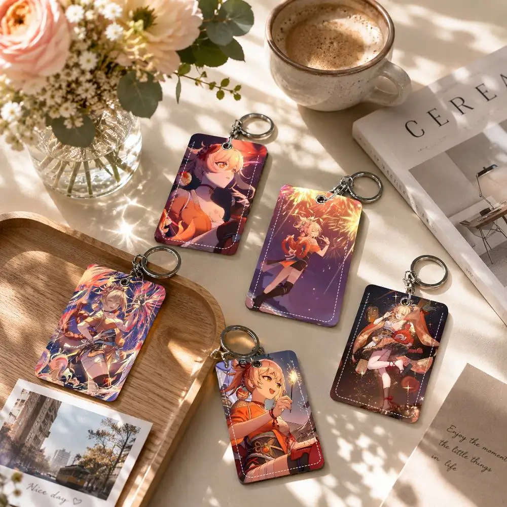Game Genshin Impact Yoimiya Anime Holder Suitable For Bank Card Subway Bus Card Wallet Card Case Badge Holder Keychain