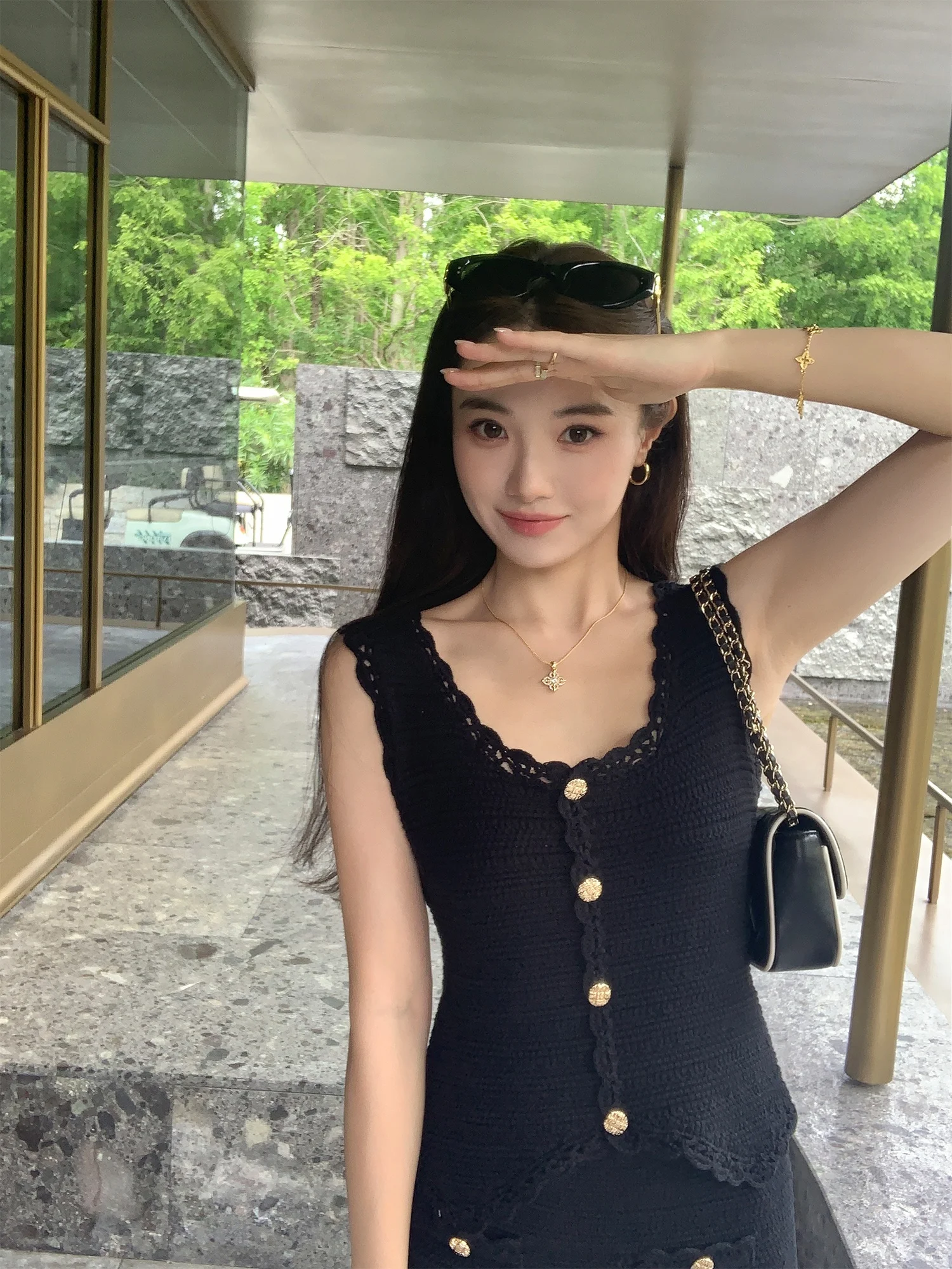 

Pusumede Handmade Floral Hook Vest Top Women's Halter Skirt Set Elegant Petite Chinoiserie Style Summer Fashion Outfit