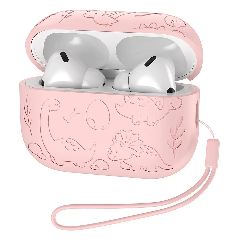 Cute Dinosaur Pattern Silicone Protective Cover for AirPods 4 Case with Keychain Portable Air Pods 3 1 pro2 Soft Shell view 2
