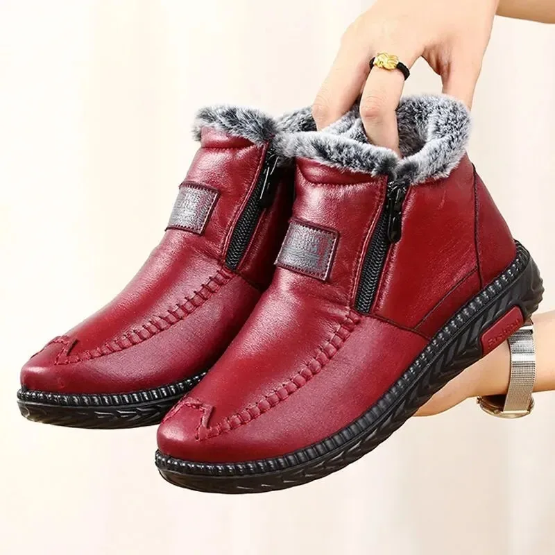 Womens Ankle Boots Anti Slip Winter Waterproof Snow Warm Fur Casual Basic Platform  Comfortable Elegant Mom Cotton Shoes Round