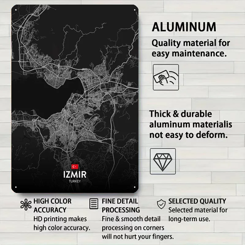 لوحات ملصق معدنية لخريطة إزمير TR علامات قصدير معدنية مخصصة لتزيين جدران غرفة الألعاب ملحقات البار الرجعية #4