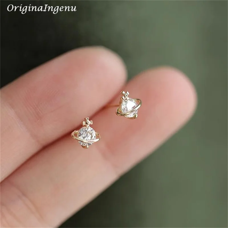 Solid 9K Gold Celestial Body Stud Earrings Zircon Earrings 9k Gold Jewelry Tarnish Resistan Fine Jewelry Wedding Gift