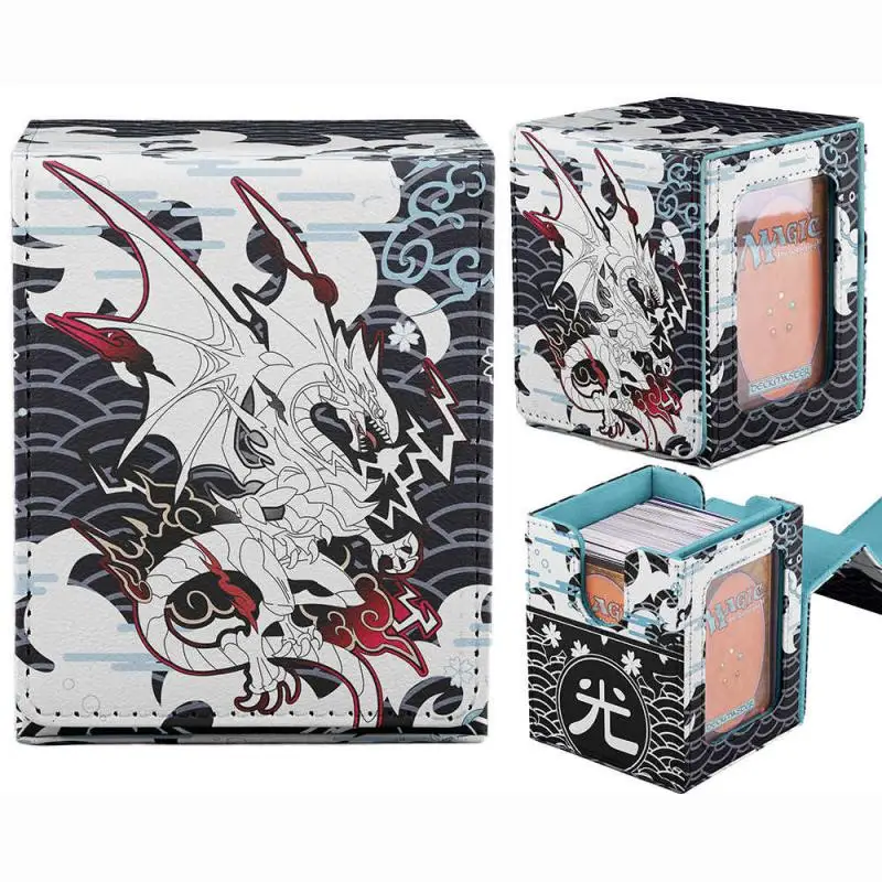

Yu-Gi-Oh! Blue-Eyes White Dragon OPCG DIY Large Capacity Leather Card Box Thickened Anime Game Collection Card Storage Box 100+