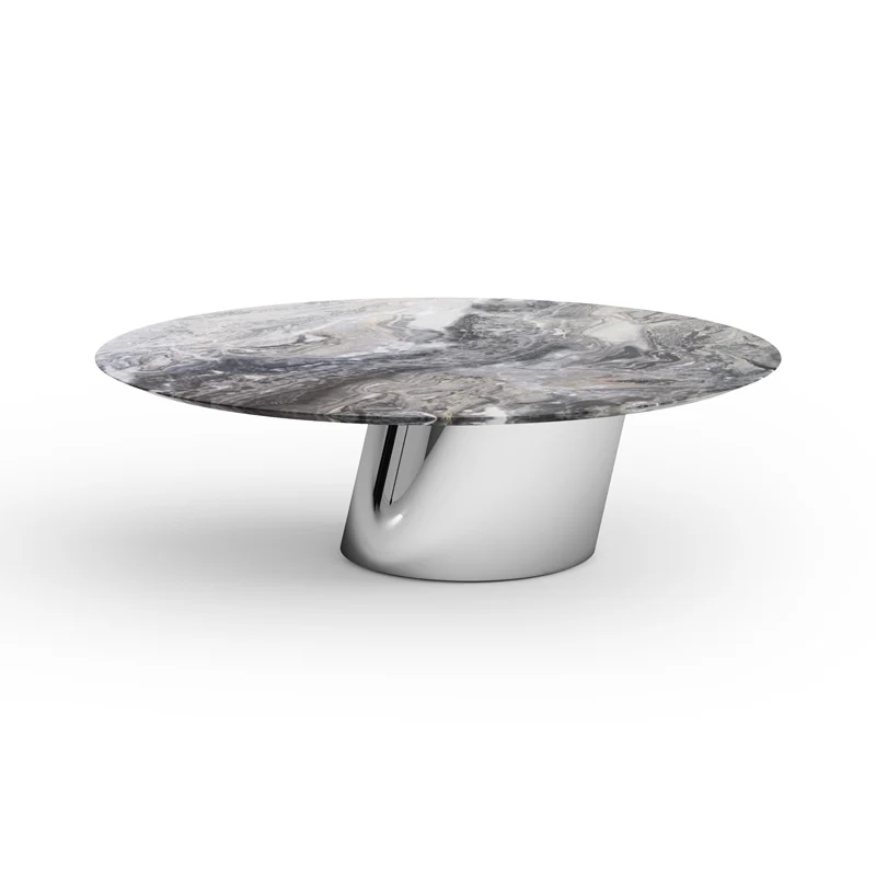 

Italian light luxury/brown natural stone + stainless steel, designer living room marble round coffee table
