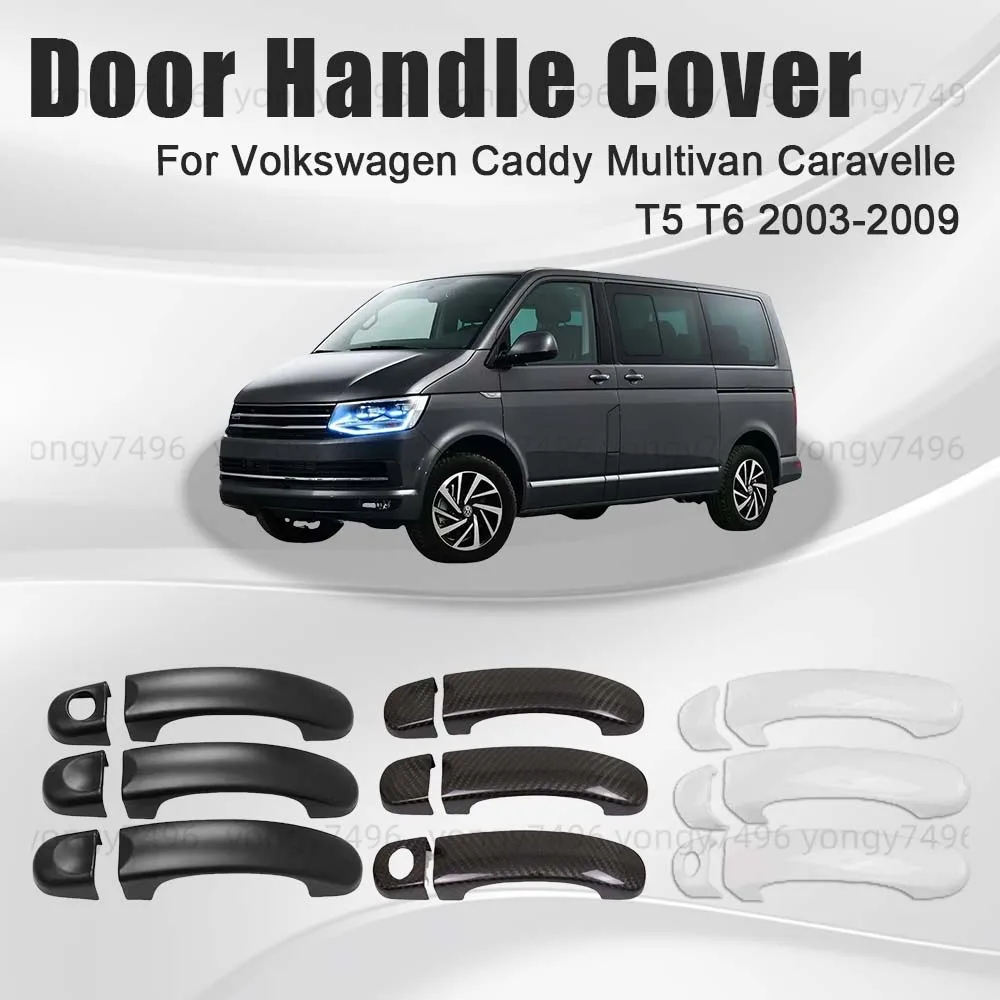 Car Upgrade Chrome Silver Carbon Fiber Matte Black Door Handle Cover For Volkswagen Caddy Multivan Caravelle T5 T6 2003 - 2009