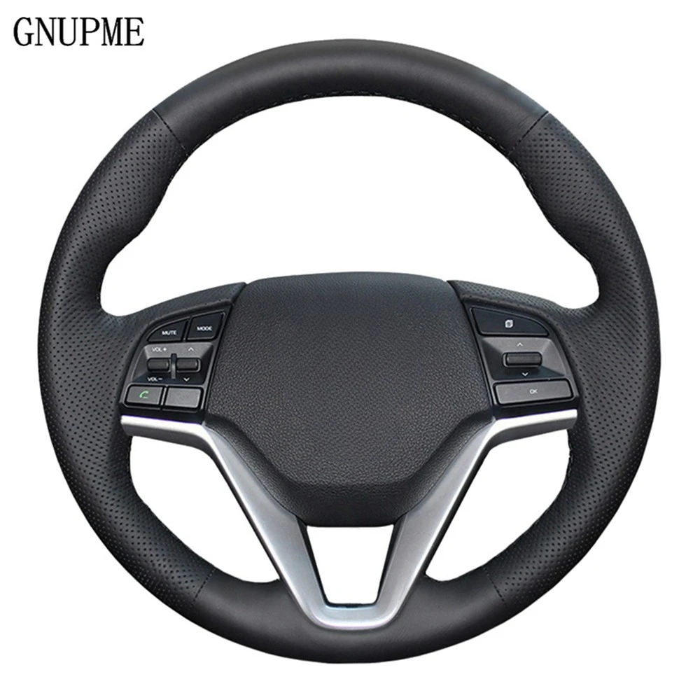 Coprivolante per auto in vera pelle nera fai-da-te cucito a mano per Hyundai Tucson 3 2015 2016 2017 2018 2019