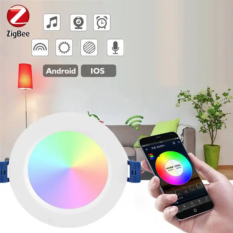 

Tuya Zigbee 3.0 Smart LED Downlight 10W/12W RGBCW Smart Home 3.5/4 Inch Round Ceiling Lamp Light Work With Alexa Smartthings