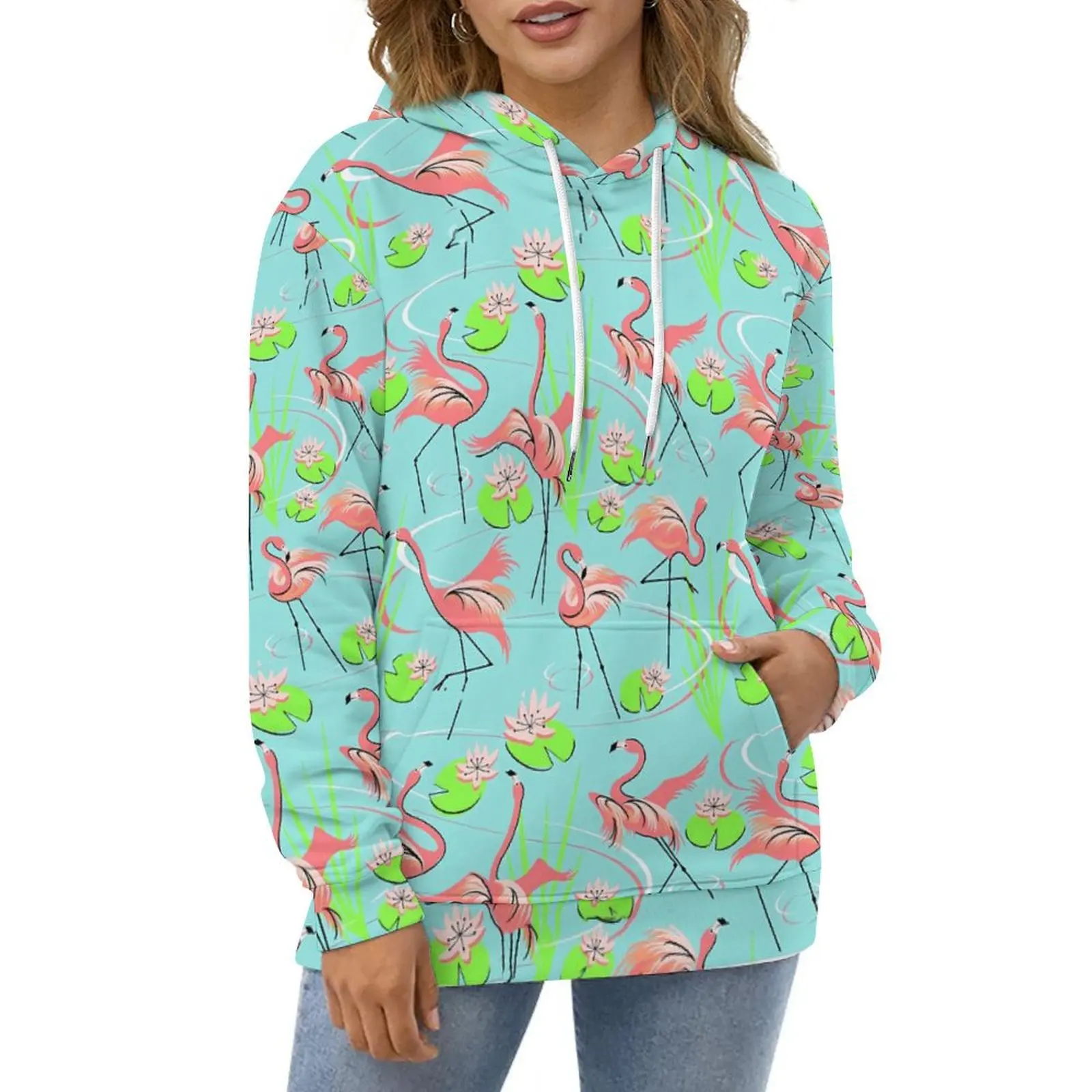 

Tropical Birds Hoodies Flamingo Fandango Hip Hop Oversize Pullover Hoodie Unisex Long Sleeve Design Casual Hooded Sweatshirts