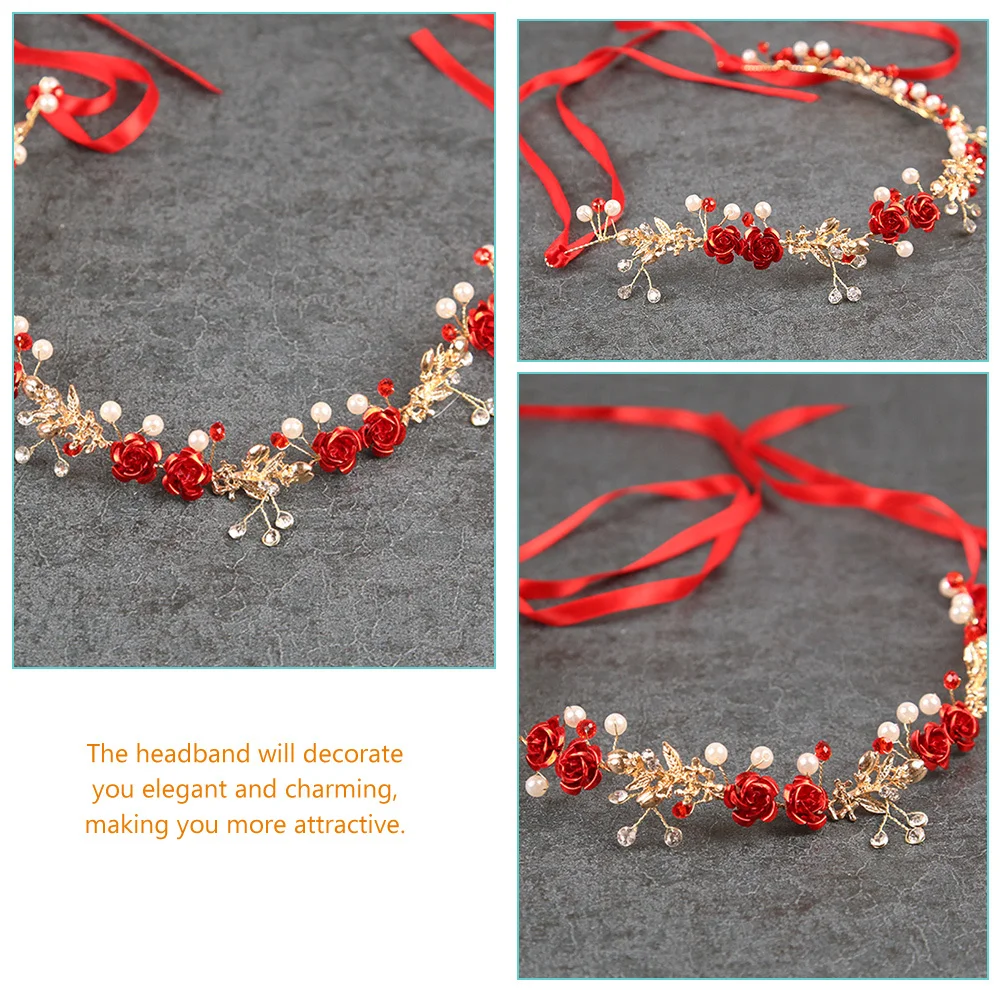 الأحمر اللؤلؤ زهرة عقال حجر الراين الزفاف خوذة الزفاف الشعر ديكور حزب مأدبة حفلة موسيقية اكسسوارات زهرة عقال