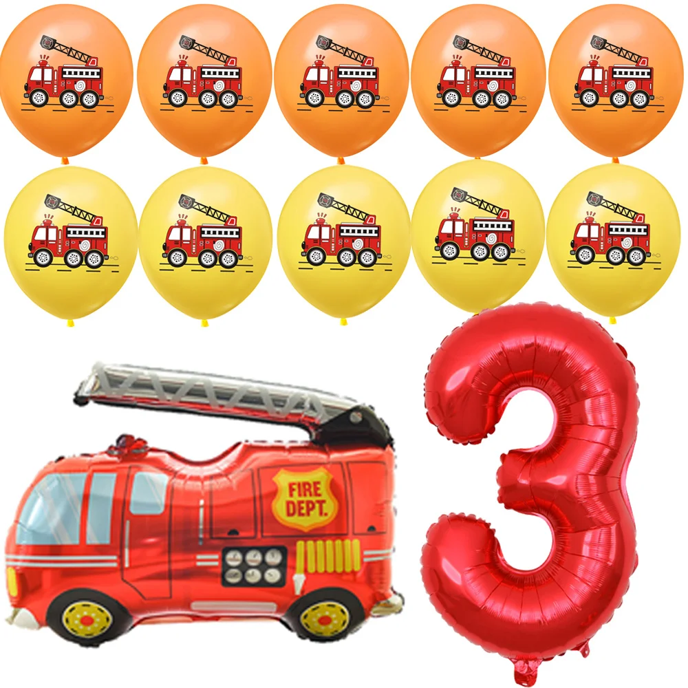 12 pcs Firefighter Birthday Balloon Fireman Sam Large Digital 1 2 3 4 5 6 7 8 9 Fire Truck Theme Party Decor Helium Foil Balloon