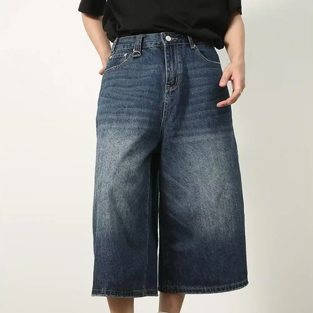 Koreaanse Vintage Heren Jeans Zomer Losse Mannelijke Knielengte Shorts 2024 Nieuwe Gewassen Denim Broek Gradiënt Kleur