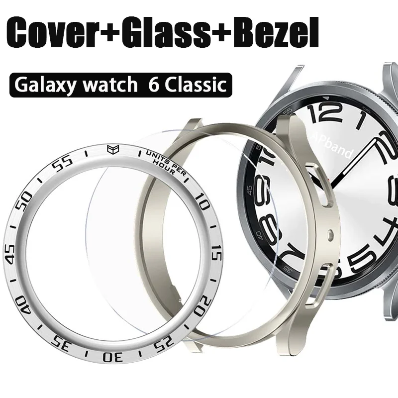 For Samsung Galaxy watch 6 classic 47mm 43mm Cover Case+bezel ring+Tempered Glass Screen Protector watch 5 pro 45mm accessories