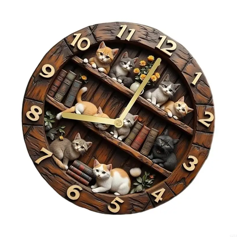   Quiet Non Ticking Cats Decor Wall Clock Bookshelf Cats Sculpture Wall Clock Gift