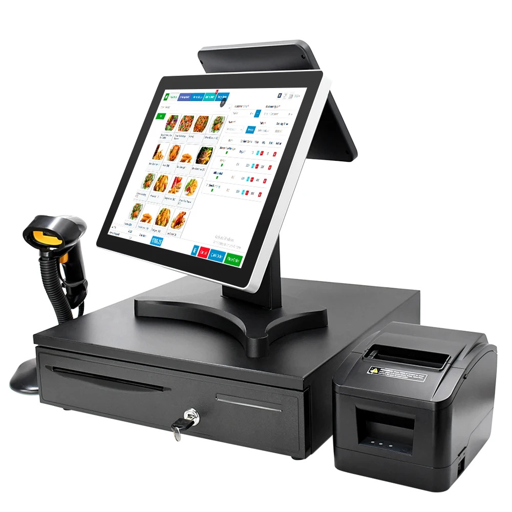 15 inch touch screen wall mounted complete cash register dual screen pos system for restaurants