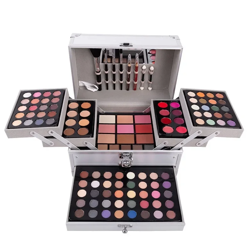 Scatola di trucco professionale Kit completo Set di Kit cosmetici Palette di ombretti lucidalabbra rossetto pennello correttore per Set regalo donna