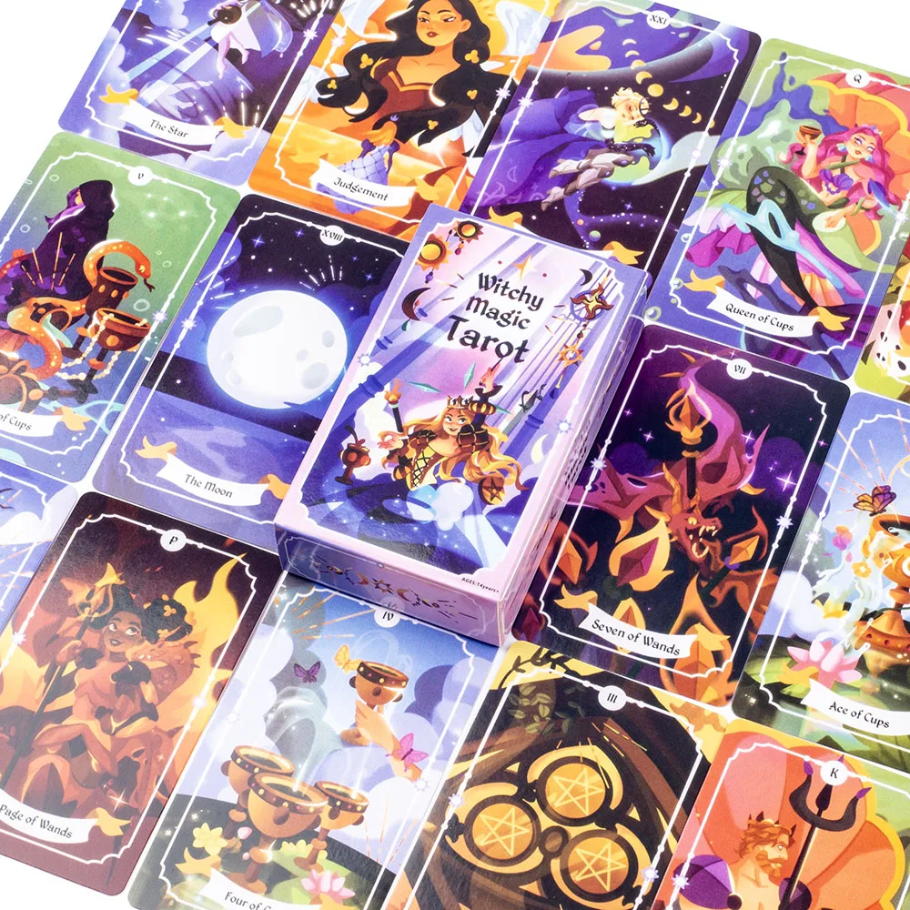 Witchy Magic Tarot Deck 78-karta Tarot Deck Magiczne i urocze ilustracje Wróżenie Edycja Talia Gry planszowe 10,3 * 6 cm