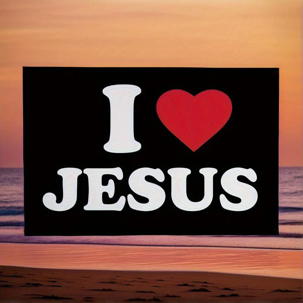 Lustiges Poster mit JESUS-Flagge „I LOVE“, langlebig, geeignet für Universitäts-Wandteppiche