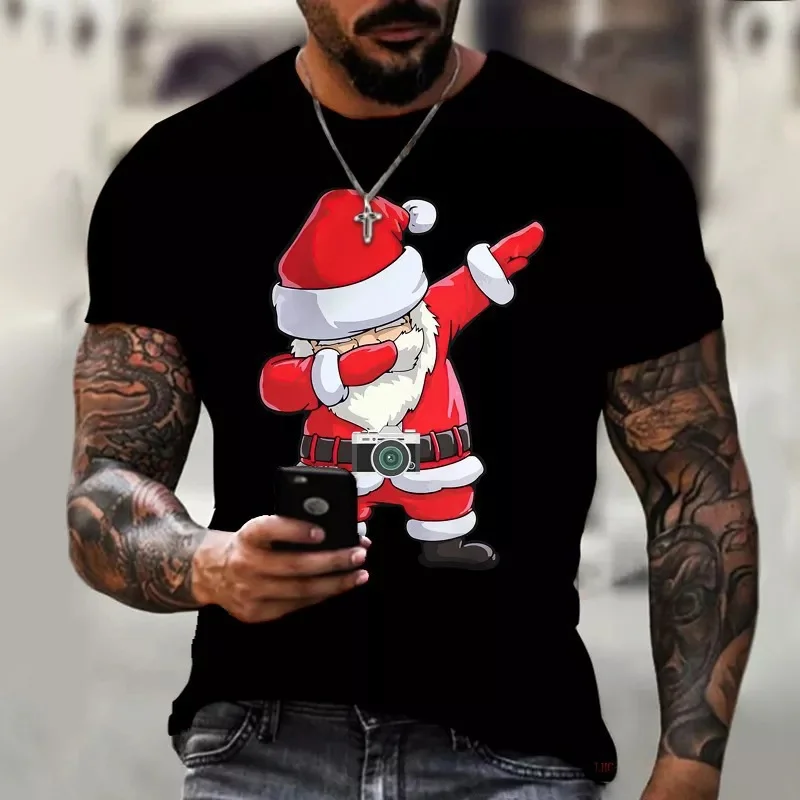 Men's Cartoon Santa Claus Pattern Street Hip Hop T-Shirts Short Sleeve 3D Printed Fashion Christmas Style Tee 6XL Plus Size Tops