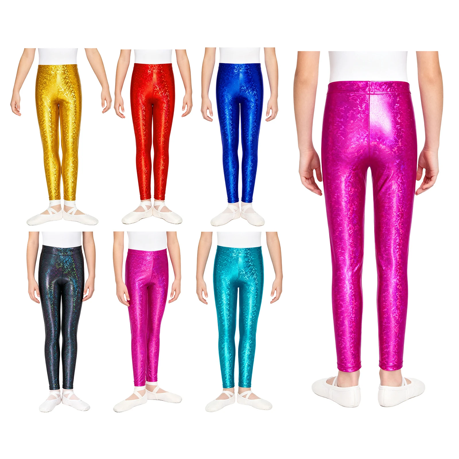 Kids Boys Girls Metallic Leggings Elastic Waistband Skinny Pants for Hip Hop Disco Jazz Dance Stage Performance School Show