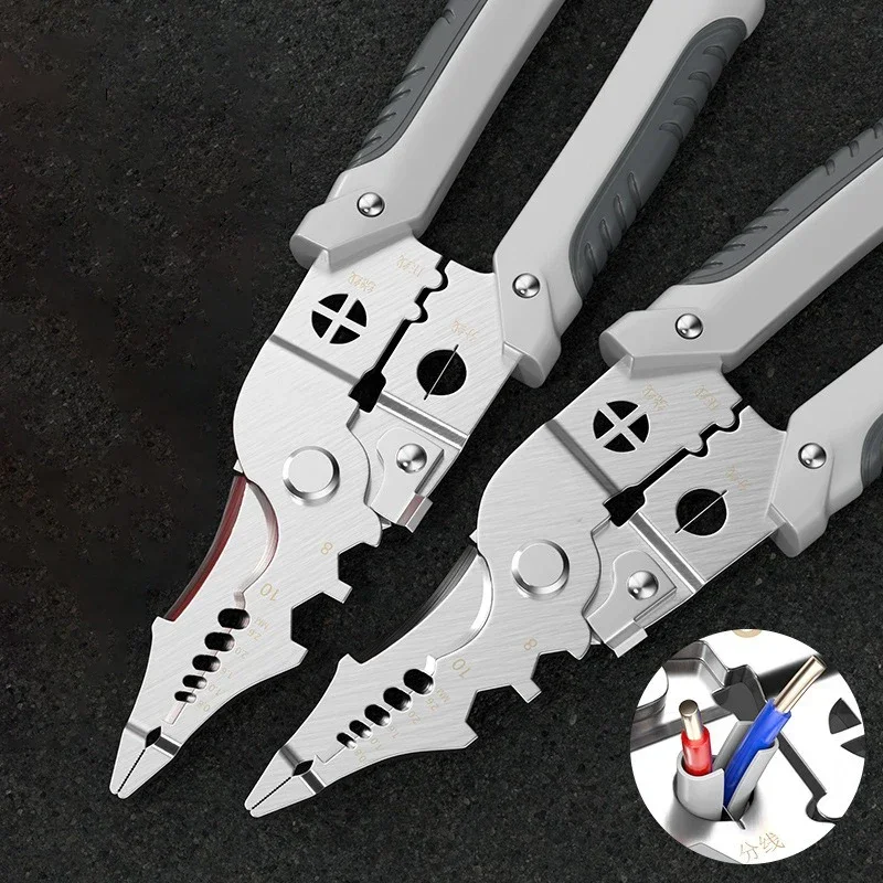 

Electrician Wire Stripping Pliers Multifunctional Wiring Wire Pulling Pliers Universal Cable Scissors and Wire Pressing Pliers