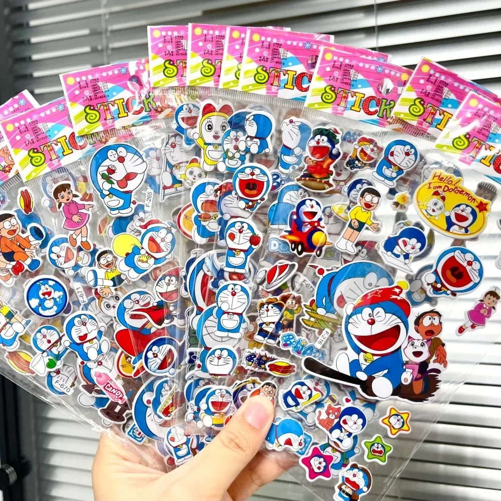 12Sheets Anime Doraemon Bubble Stickers DIY Cartoon Cute Three Dimensional Puffy Bulk DIY Sticker Classic Kids Gift Toys Decals