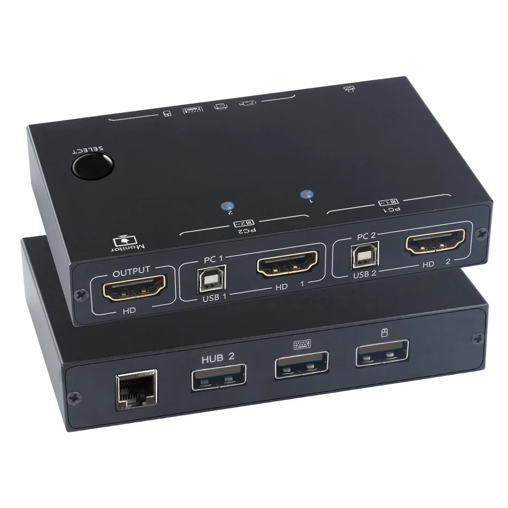 AIMOS HDMI przełącznik KVM 2 w 1 z przełącznik KVM 4K/USB RJ45 dla 2 PC udostępnianie klawiatury myszy drukarki wyświetlanie wideo USB Swltch Splitte