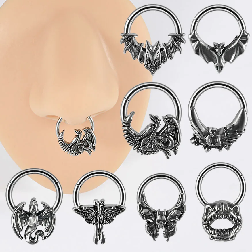 1 unidad de acero inoxidable, bestias míticas, tabique Clicker, segmento de murciélago, aro para la nariz, cartílago del trago de la oreja, pendiente de hélice Daith, regalo para el cuerpo