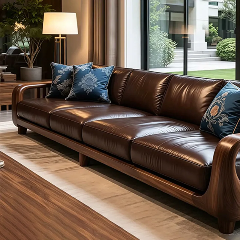SA-12 New Chinese Solid Wood Sofa Combination Zen Multiplayer North American Black Walnut Straight Row Sofa