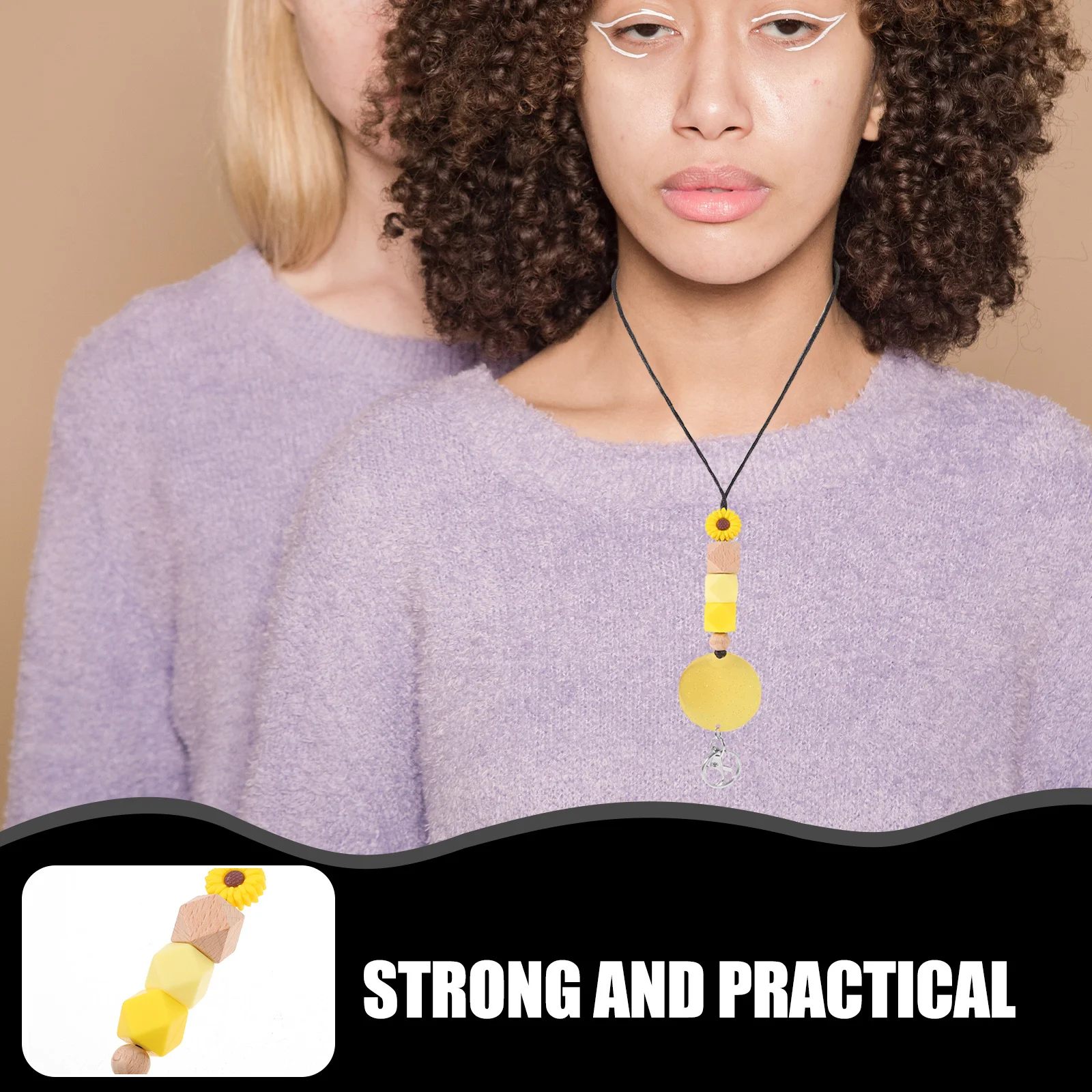 

5Pcs Adjustable Lanyard Keychain Silicone Bead Lanyard Id Badge Holder Office School Neck Hanging Rope Key Ring