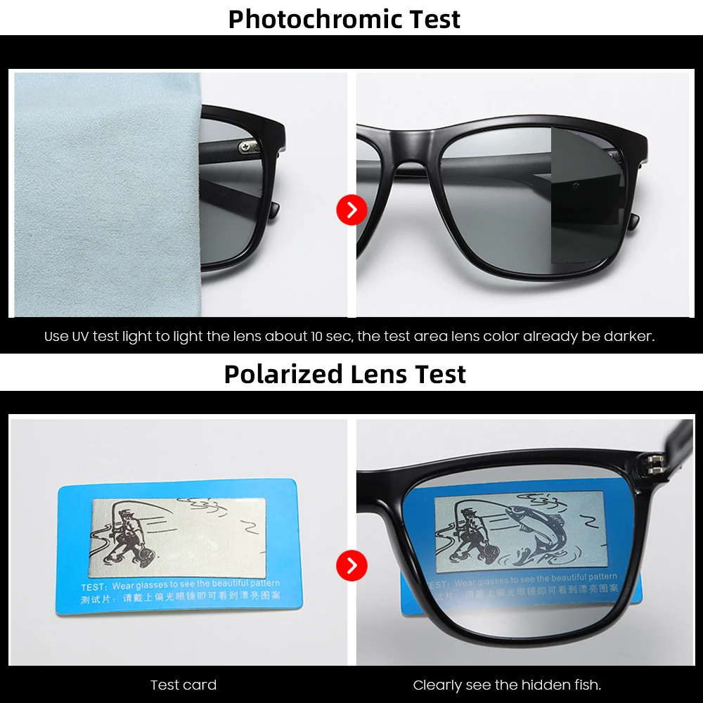Klassische Angeln Sonnenbrille Männer Polarisierte Metall Quadratischen Rahmen UV400 Photochrome Brille Frauen Fahren Verfärbung Brillen – Detail 2