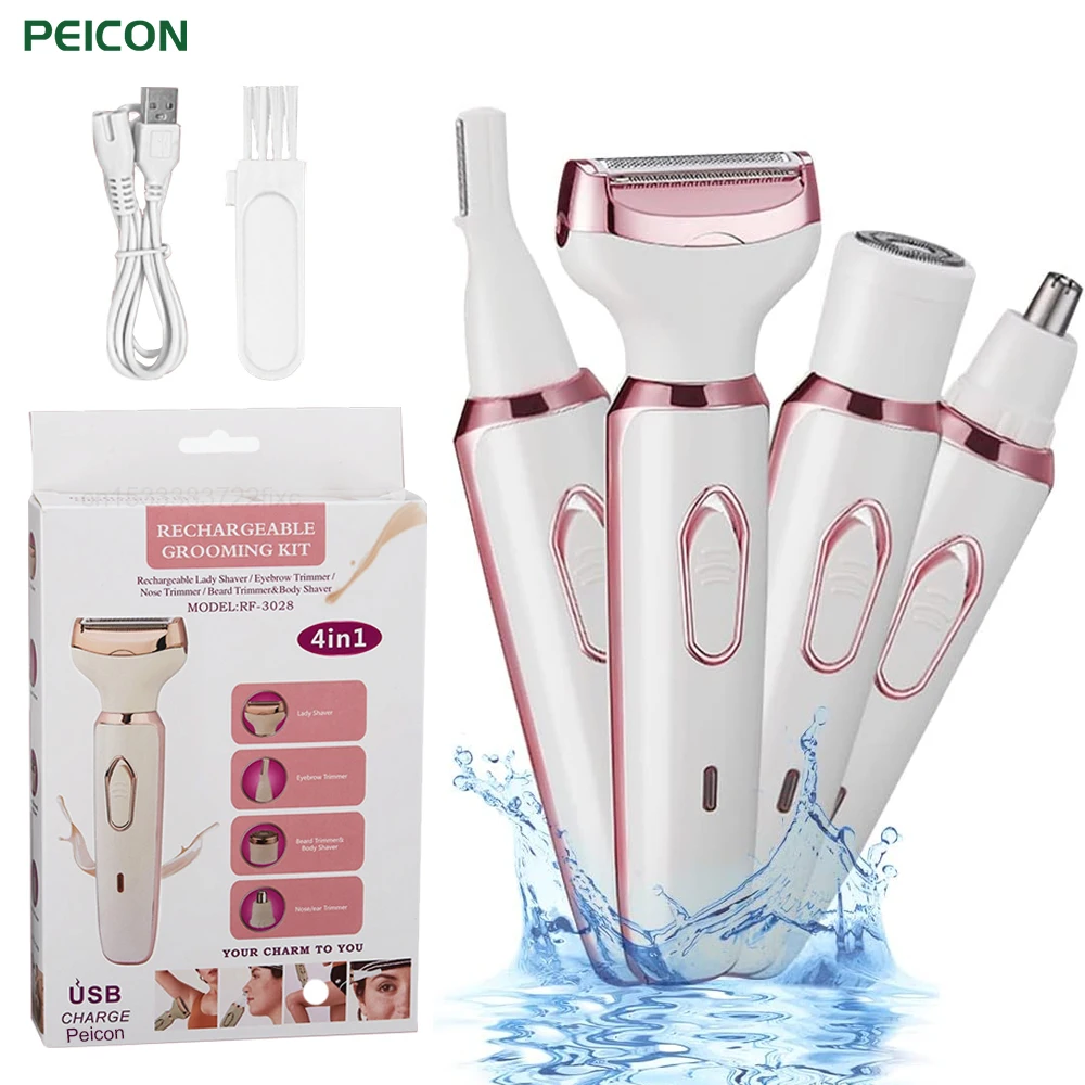 Rasoio elettrico 4 in 1 per le donne rasoio Lady Shaver Body Hair Trimmer per ascella Bikini Arm Leg Face baffi portatile indolore