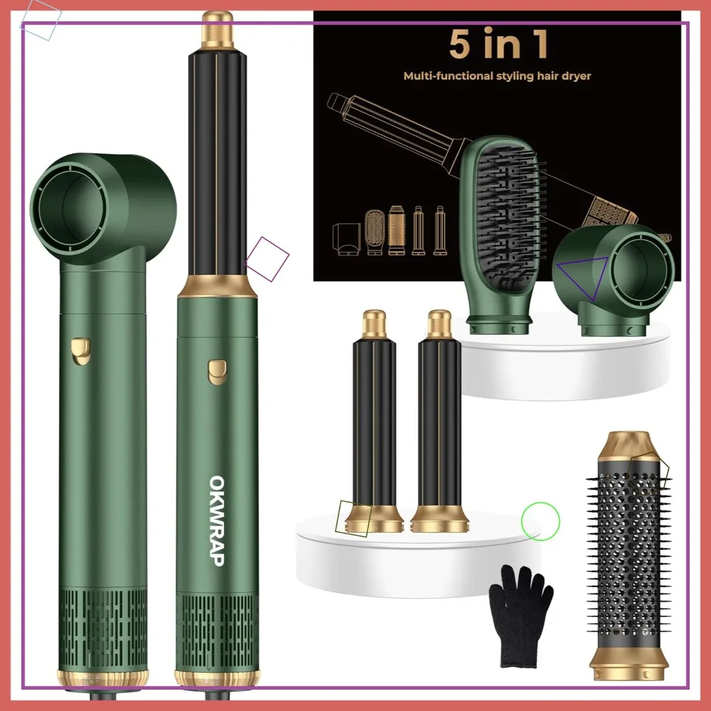 

5 in 1 Hair Dryer Brush Set: Blow Dryer, Curling Wand, Round Brush, Ionic Styler, Left&Right Styler 100-120V