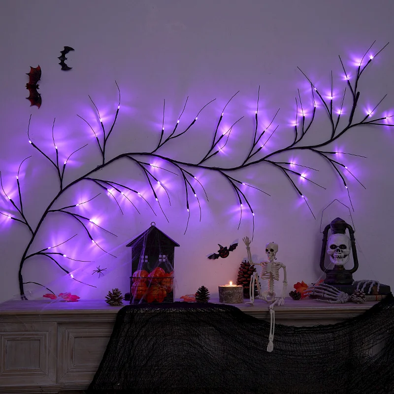 Simulation de branche d'araignée LED en rotin, fantôme, escales de festival, lampe, télécommande, accessoires de mise en page de scène, décoration d'Halloween