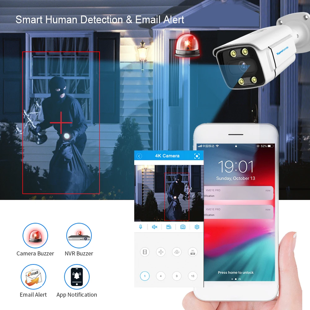 4K HD Security Camera 8MP Ai Two Way Audio Color Night Vision Indoor Outdoor POE IP Camera for Video Surveillance NVR System