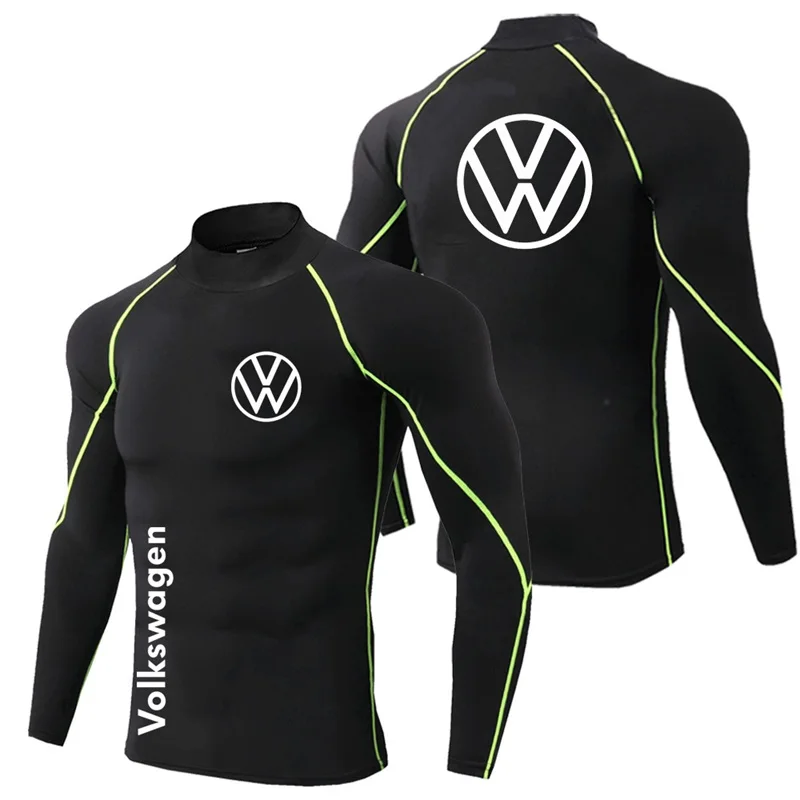 New Volkswagen logo printed tight fitting shirt, gym sports short sleeved shirt