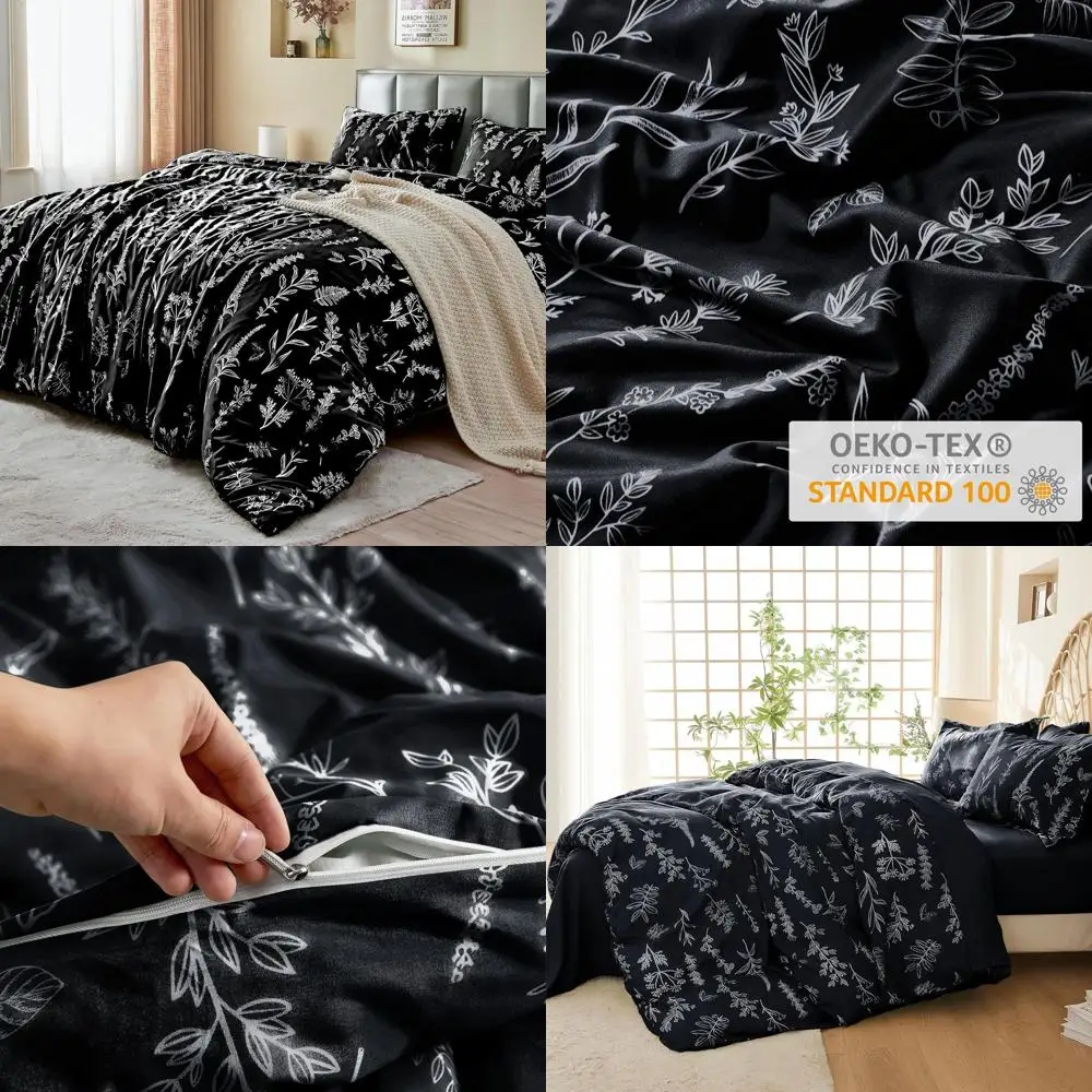 

Двусторонний комплект пододеяльников из микрофибры с цветочным принтом размера King Size и застежкой-молнией, постельное белье из трех предметов с ботаническим узором (90x104, 2 наволочки