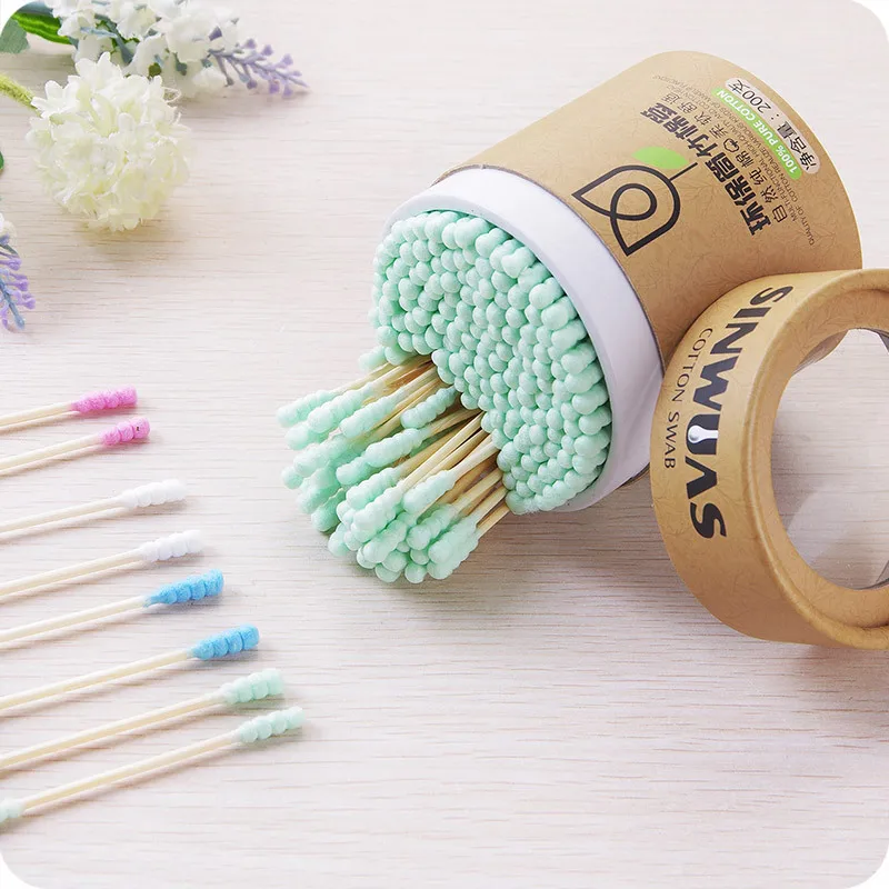 200pcs/Box Bamboo Baby Cotton Swab Wood Sticks Soft Cotton Buds Cleaning of Ears Tampons Cotonete Pampons Health Beauty