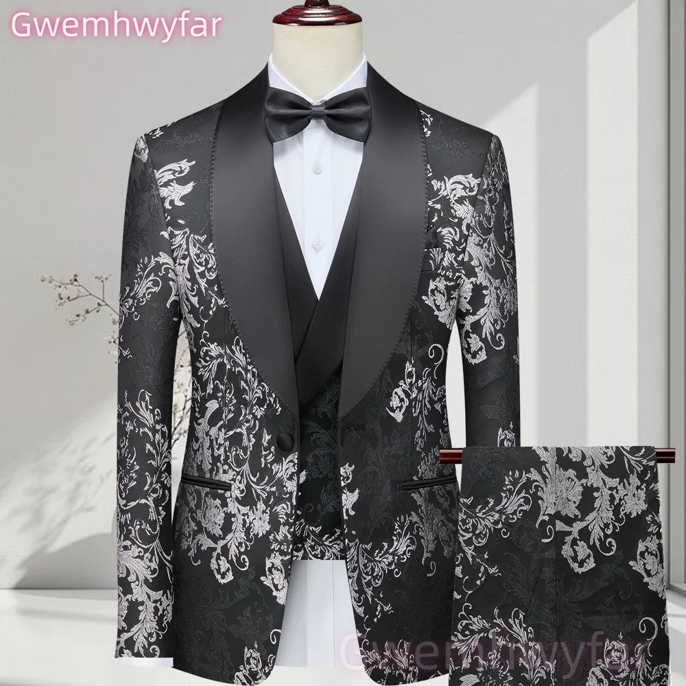 

Gwenhwyfar черные мужские костюмы черные атласные шаль с лацканами формальные смокинги для жениха на свадьбу костюмы жениха мужские (пиджак + жилет + брюки)