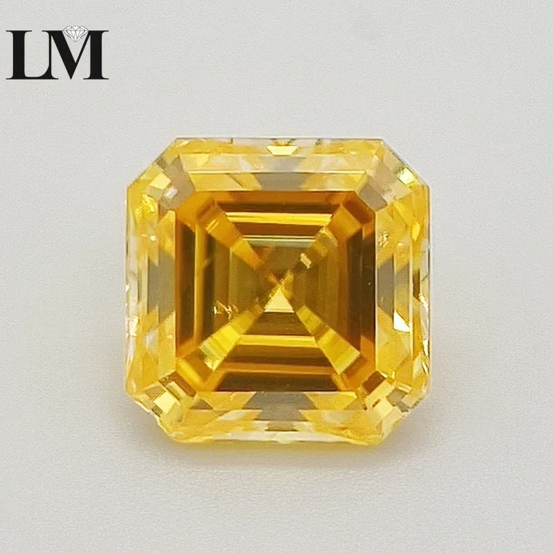 

Moissanite Stone Asscher Cut Golden Yellow Color For Pass Diamond Tester Charms Czochralski method With Certificate
