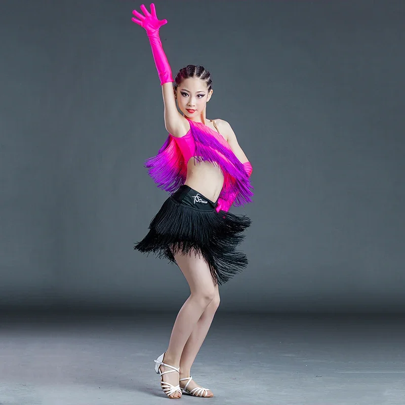 New Latin Dance Competition Costume Girls Fringed Dress Short Style Kids Latin Dress Samba Rumba ChaCha Dancing Wear BL6208