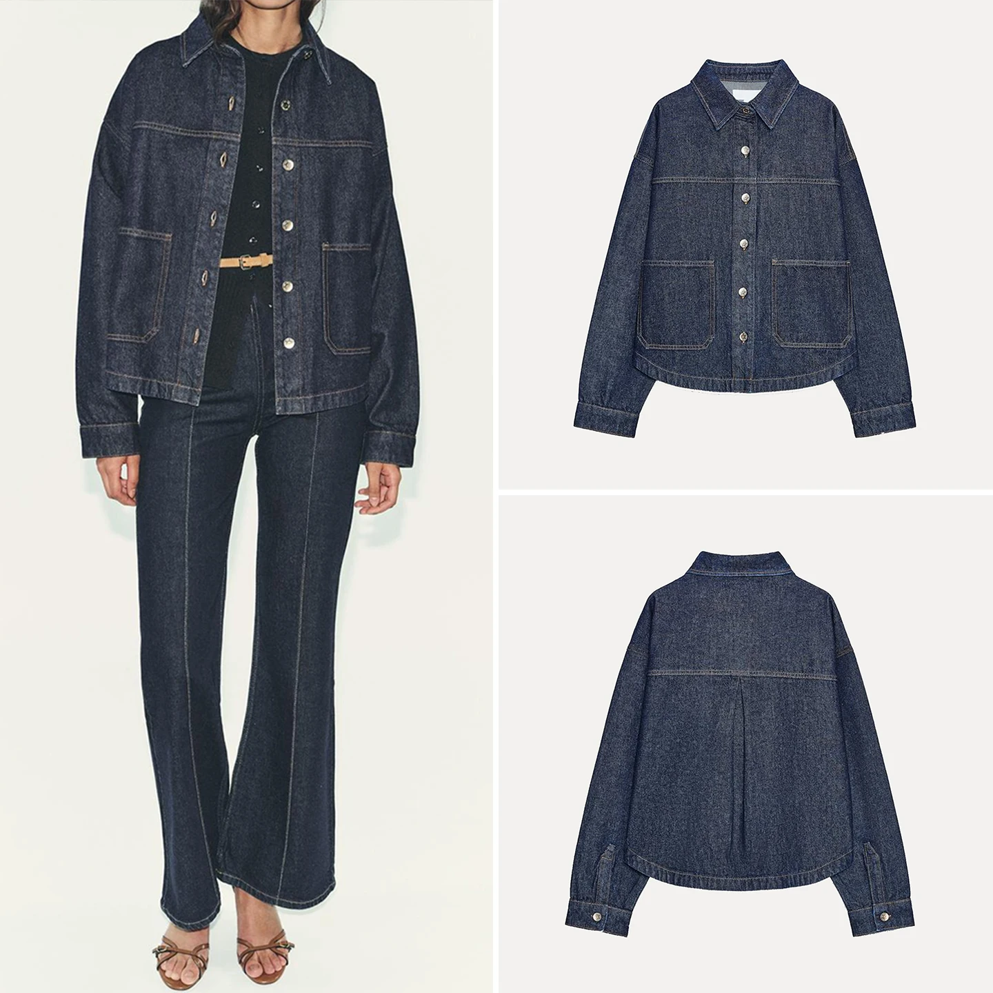 

Женская джинсовая куртка с дизайном ket, осень 2023, новинка Sle, свободная посадка, длинная верхняя одежда на пуговицах све