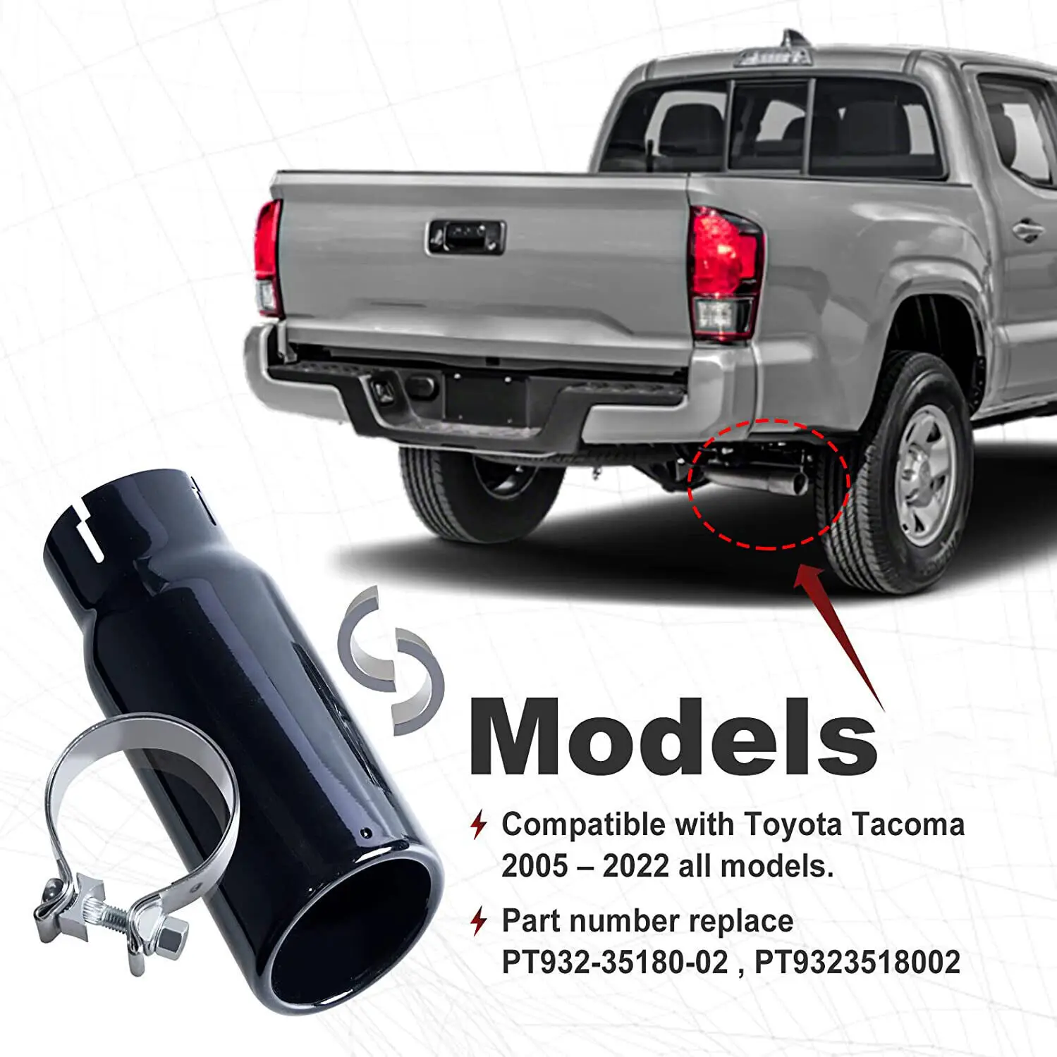 เหมาะสําหรับ 2005-2023 Toyota Tacoma Black Chrome ท่อไอเสีย OEM PT932-35180-02
