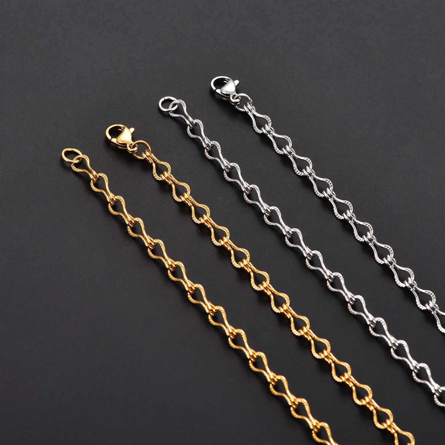 Silber/Goldfarbene Rolo-Langkette aus poliertem Edelstahl, anlaufgeschützte Gliederkette, Metallschmuck, Geschenk für Frauen und Mädchen – Detail 2