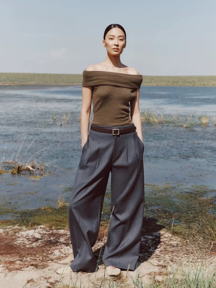 Edition Women's Winter New Style Woolen Casual Wide Leg Pants Slimming Effect Comfortable Leisure Trousers EBC4PAT017